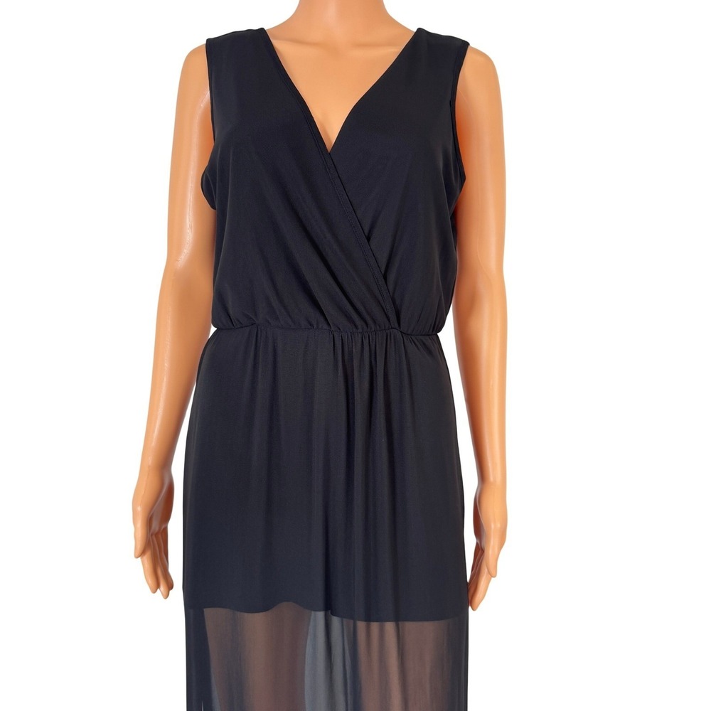 Bailey Blue Black Sheer Mesh Overlay Maxi Romper Dress V-Neck Size M 4GA9T0116 - Picture 2 of 14